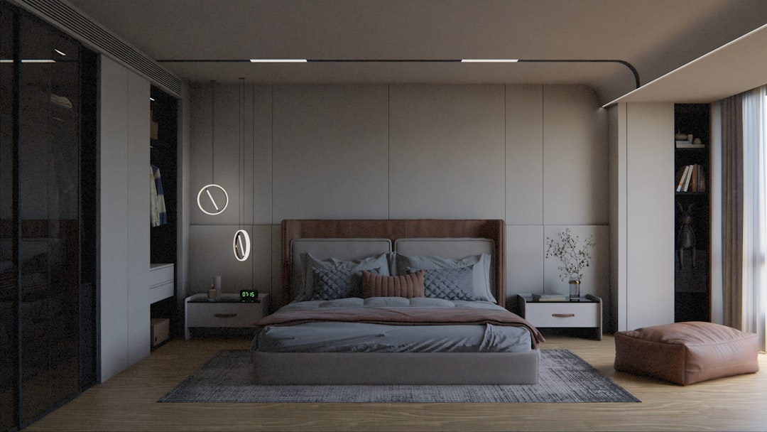 Armario contemporáneo integrado en un dormitorio de diseño